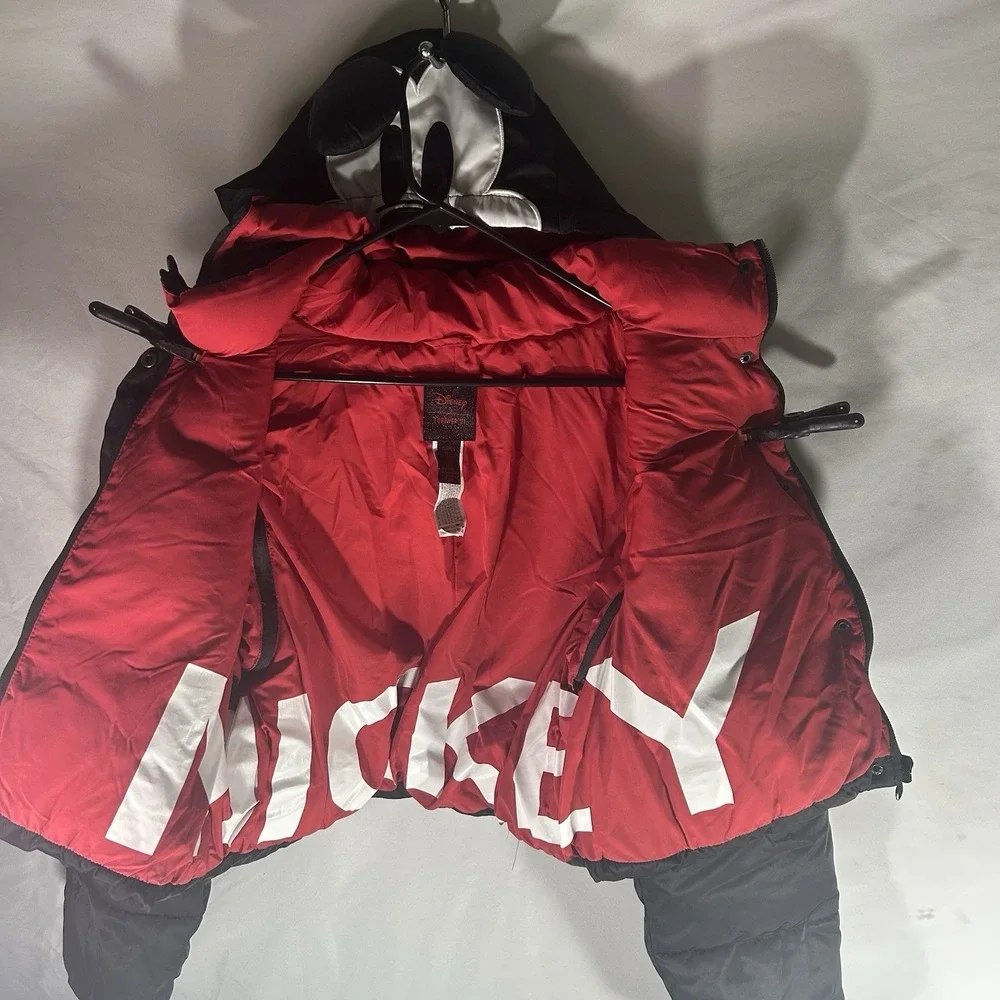 Disney Forever 21 Mickey Mouse Puffer Jacket Vest Black Red Hooded L